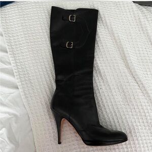 Oscar de la Renta black leather knee high boots